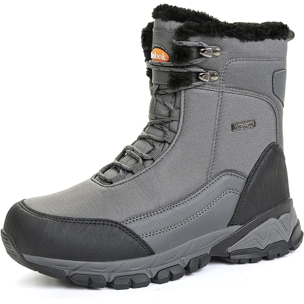 SHULOOK Men's Snow Boots Waterproof Warm Fur Lined Winter Hiking Boot Non-slip